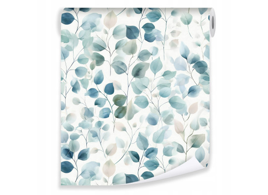Blue watercolor leaf wallpaper on non-woven fabric for living room and bedroom walls