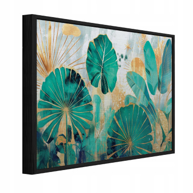 Metal painting in a black frame, jungle leaves, loft, living room, bedroom, 120x80