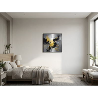 Picture in a black frame, metal abstraction, concrete, gold, living room, bedroom, 80x80