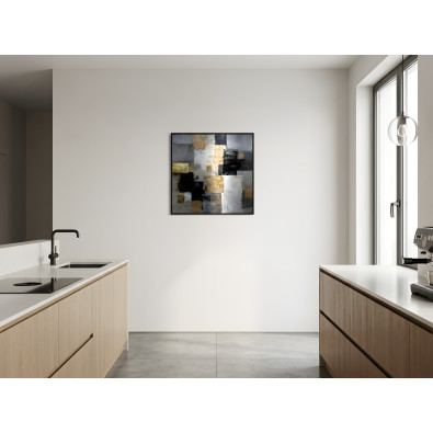 Black-framed metal abstract painting, concrete loft, living room, bedroom, 80x80