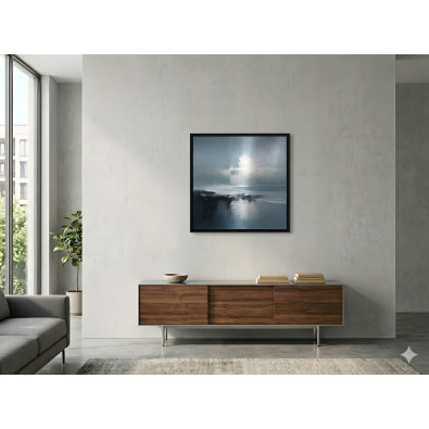 Picture in a black frame, metal abstraction, sea, loft, living room, bedroom, 30x30