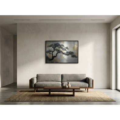 Metal painting in a black frame, abstract tree, living room, bedroom, 120x80