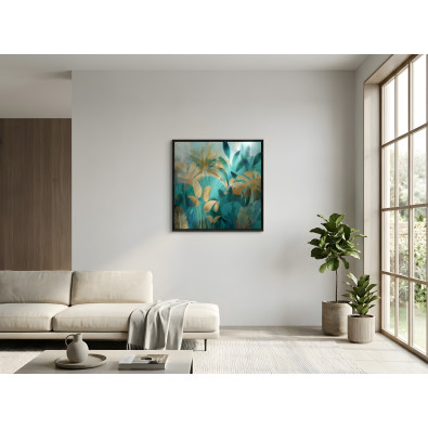 Picture in a black frame, metal leaves, jungle, loft, living room, bedroom, 30x30