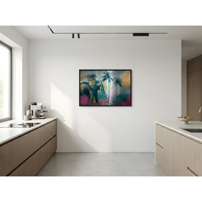 F&eacute;mre nyomtatott k&eacute;p fekete keretben &ndash; Elef&aacute;nt a dzsungelben &ndash; loft, nappali, h&aacute;l&oacute;szoba &ndash; 120x80