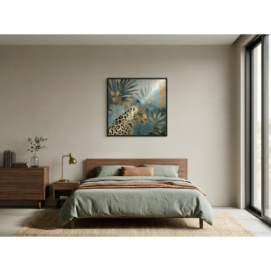 Fekete keretes festm&eacute;ny, f&eacute;m, levelek, leop&aacute;rd, loft, nappali, h&aacute;l&oacute;szoba, 30x30