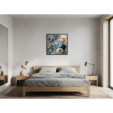 Picture in a black frame, metal flowers, abstract, loft, living room, bedroom, 30x30