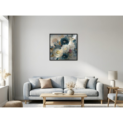 Fekete keretes festm&eacute;ny, f&eacute;mvir&aacute;gok, absztrakt, loft st&iacute;lus, nappali, h&aacute;l&oacute;szoba, 30x30