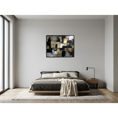 F&eacute;mre nyomtatott k&eacute;p fekete keretben &ndash; absztrakt, loft st&iacute;lus&uacute;, nappali vagy h&aacute;l&oacute;szoba, 120x80