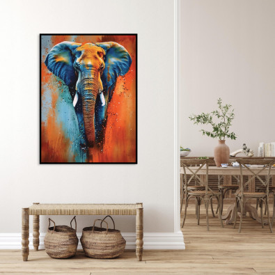 Black-framed canvas print: Elephant, concrete, animal, living room, bedroom, 40x30
