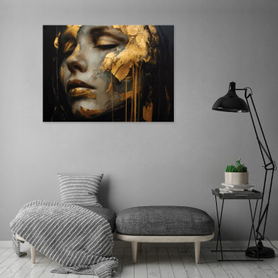 Abstract painting of a woman in gold for the bedroom, living room, or kitchen, on canvas, 120x80