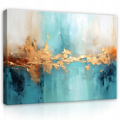 Abstract painting, gold and blue, large living room, 60x40