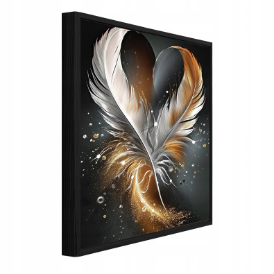 Black-framed canvas painting of feathers, abstract art, living room or bedroom, 40x30