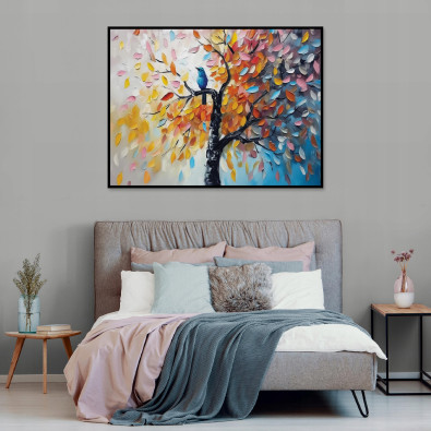Black-framed canvas painting: tree, abstract, living room, bedroom, 40x30
