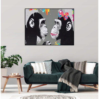 Black-framed canvas print featuring a monkey and graffiti, suitable for the living room or bedroom, 40x30