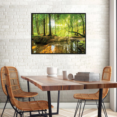 Black-framed canvas painting of a forest, trees, nature, living room, bedroom, 100x70