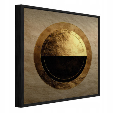 Picture in a black frame, metal abstraction, golden circle, living room, bedroom, 30x30