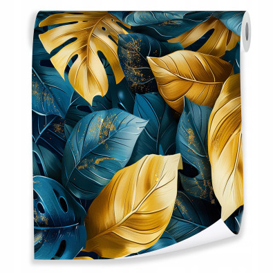 Tropical green leaf wallpaper on non-woven fabric for living room and bedroom walls
