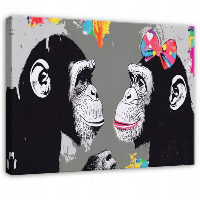 Modern Banksy monkey graffiti print on canvas (40x30) for the bedroom or living room