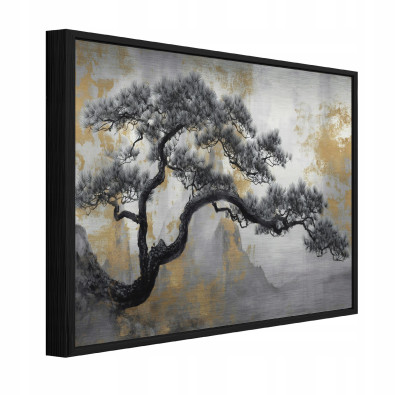 Metal painting in a black frame, abstract tree, living room, bedroom, 120x80