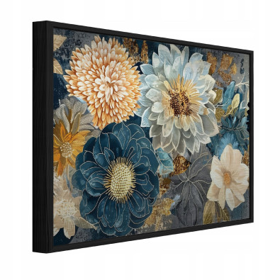 F&eacute;mre nyomtatott k&eacute;p fekete keretben, vir&aacute;gok, absztrakt, nappali, h&aacute;l&oacute;szoba, 120x80