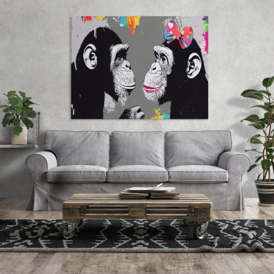 Modern Banksy monkey graffiti print on canvas (40x30) for the bedroom or living room