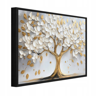 Black framed canvas painting, 3D tree abstraction, living room, bedroom, 60x40