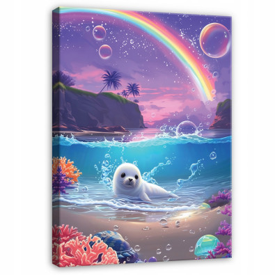 Seal and Ocean Canvas Art for Girls, 40x30, for a Child's Room