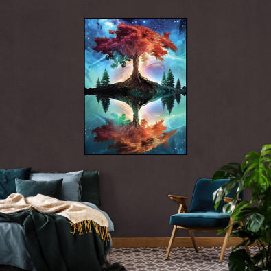 Black-framed canvas painting: tree, abstract, living room, bedroom, 40x30