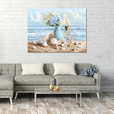 "Vase, Sea, Abstract Flowers" Painting for the Bedroom or Living Room on Canvas, 40x30