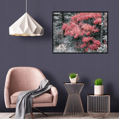 Fekete keretes v&aacute;szonk&eacute;p: sz&uuml;rke erdő, term&eacute;szet, nappali, h&aacute;l&oacute;szoba, 60x40