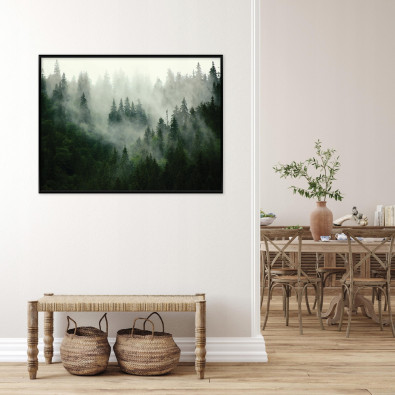 Black-framed canvas painting of a forest in the mist, nature, living room, bedroom, 100x70