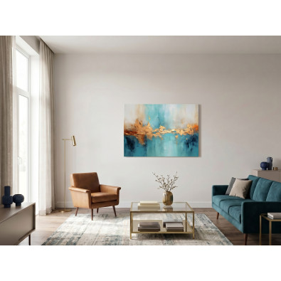 Abstract painting, gold and blue, large living room, 60x40
