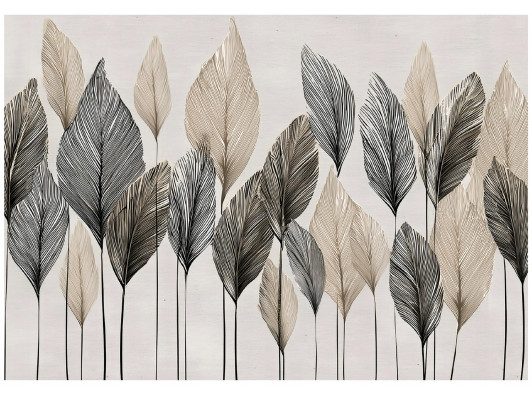 Abstract beige boho leaf wall mural for the bedroom or living room, 400x280
