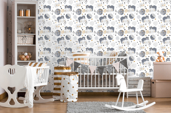 Wallpaper for children animals stars clouds roll