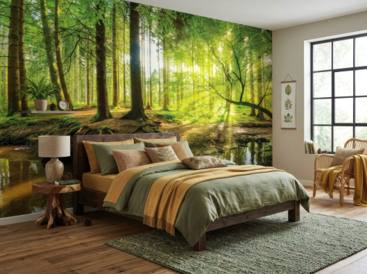 Forest Sun Wall Mural for the Bedroom or Living Room, Non-Woven Wallpaper, 400x280