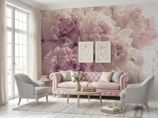 Pink peony flower wall mural for bedroom or living room, wallpaper 400x280
