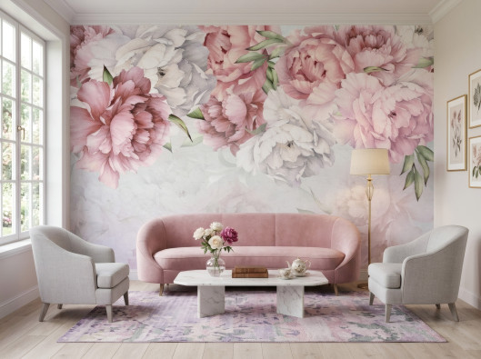 Pink peony flower wall mural for bedroom or living room, wallpaper 400x280