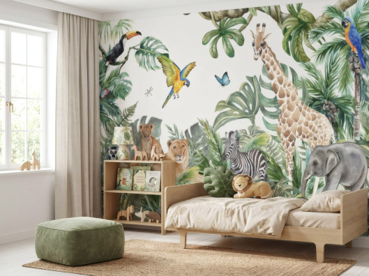 Wall mural for children forest animals jungle safari children's wallpaper