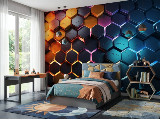 3D hexagon wall mural for boys, wallpaper for walls, 400x280
