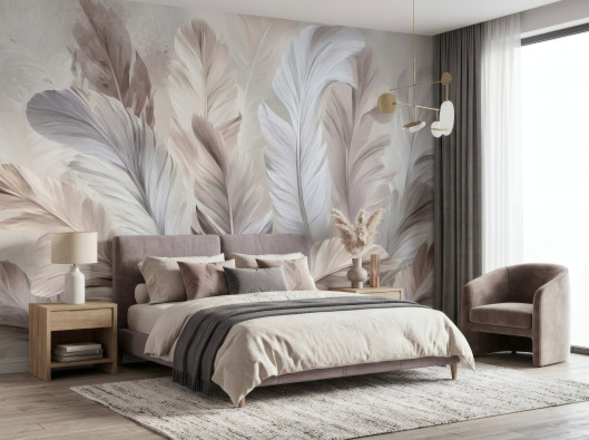 Boho abstract feather wall mural for the bedroom or living room