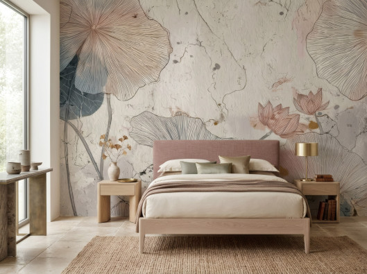 Abstract concrete flower wall mural for the bedroom or living room