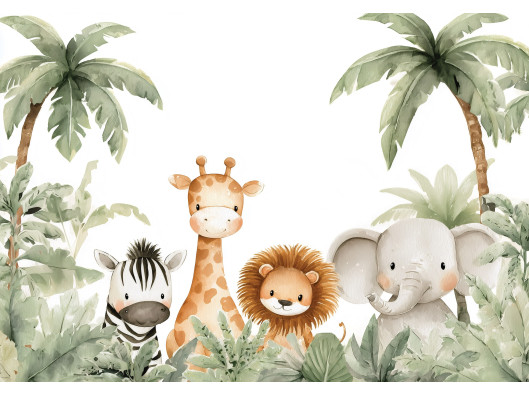 Children's wall mural jungle animals palm trees for a child's room