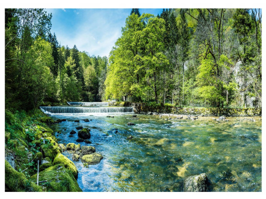 3D waterfall wall mural, forest, nature, landscape, living room, wallpaper, 400x280