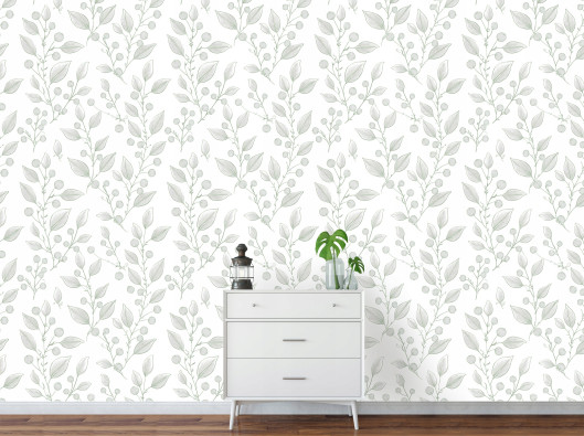 Wallpaper featuring gray leaves on non-woven fabric for the living room and bedroom