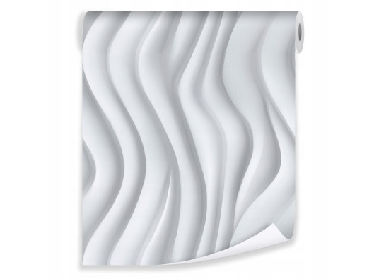 3D abstract wallpaper featuring waves in white and gray, on non-woven fabric, for living room or bedroom walls
