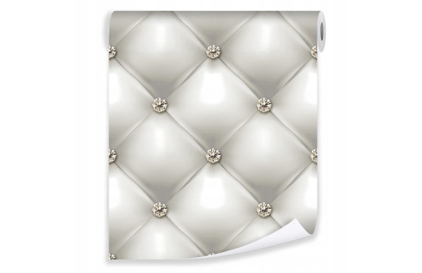 3D quilted wallpaper, white leather wallpaper, adhesive