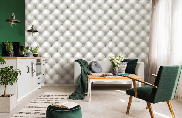 3D quilted wallpaper, white leather wallpaper, adhesive