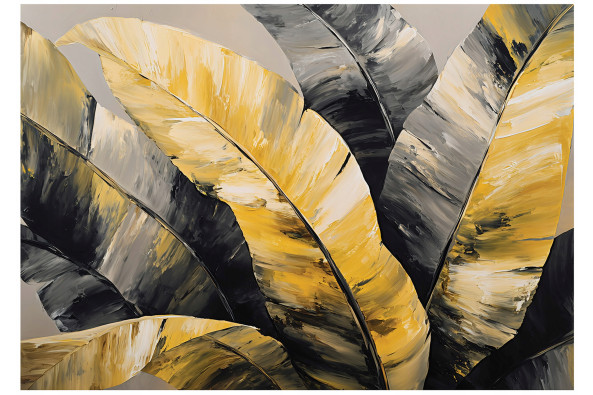 Abstract yellow and black leaf wall mural for the bedroom or living room, 400x280