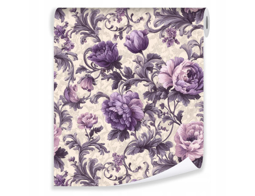 Purple flower wallpaper on non-woven fabric for the living room and bedroom