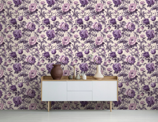 Purple flower wallpaper on non-woven fabric for the living room and bedroom